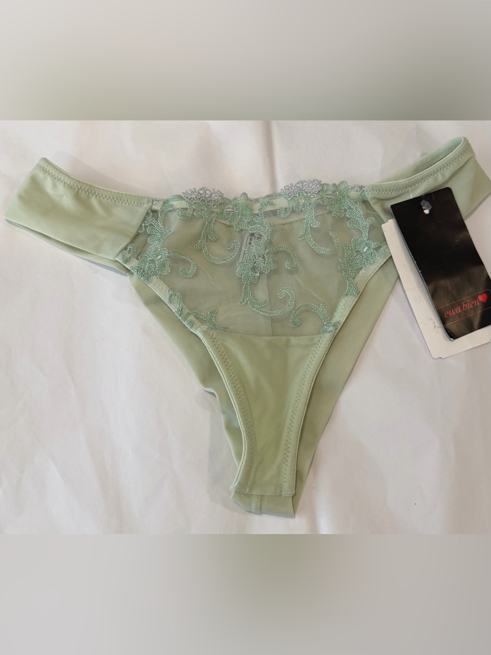 Ewa Bien Lace-Front Brazilian Bikini Panty in Light Sage Green